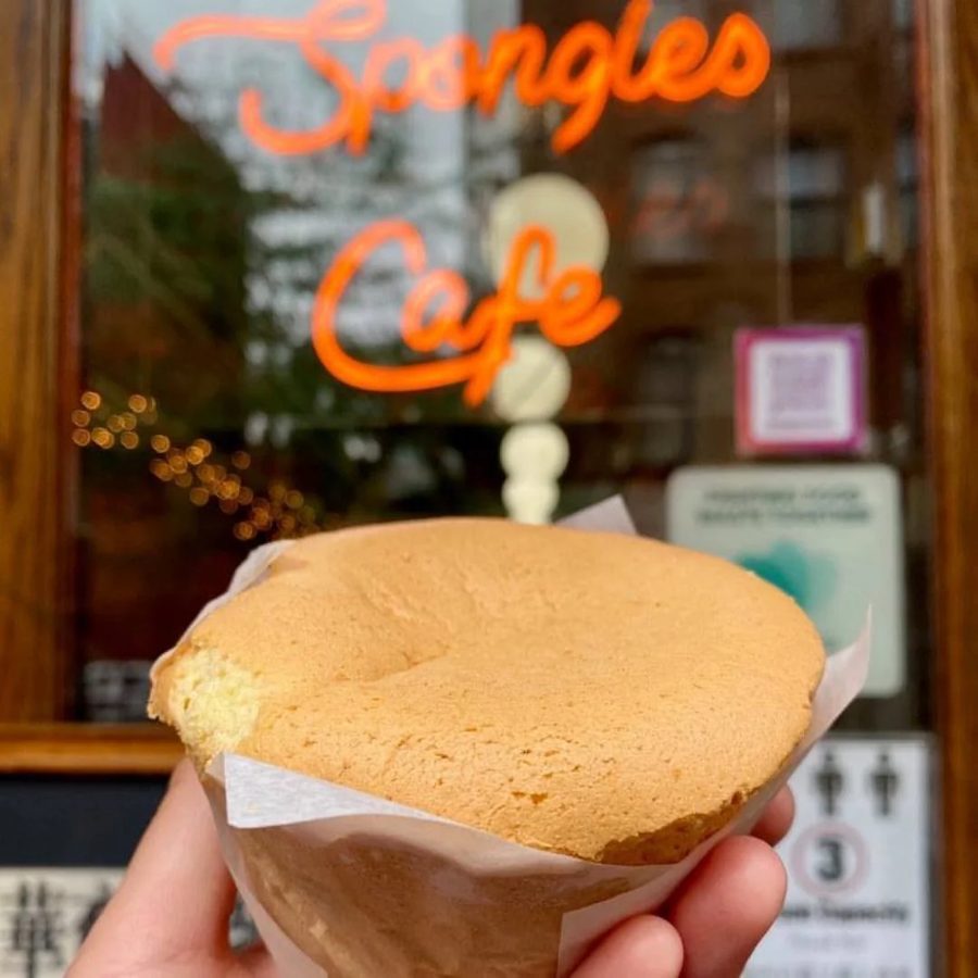 Original spongie cake, sliced open